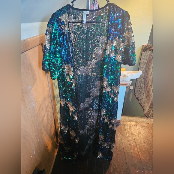Jackets & Blazers - Sequin Kimono with Blue and Green Accents
